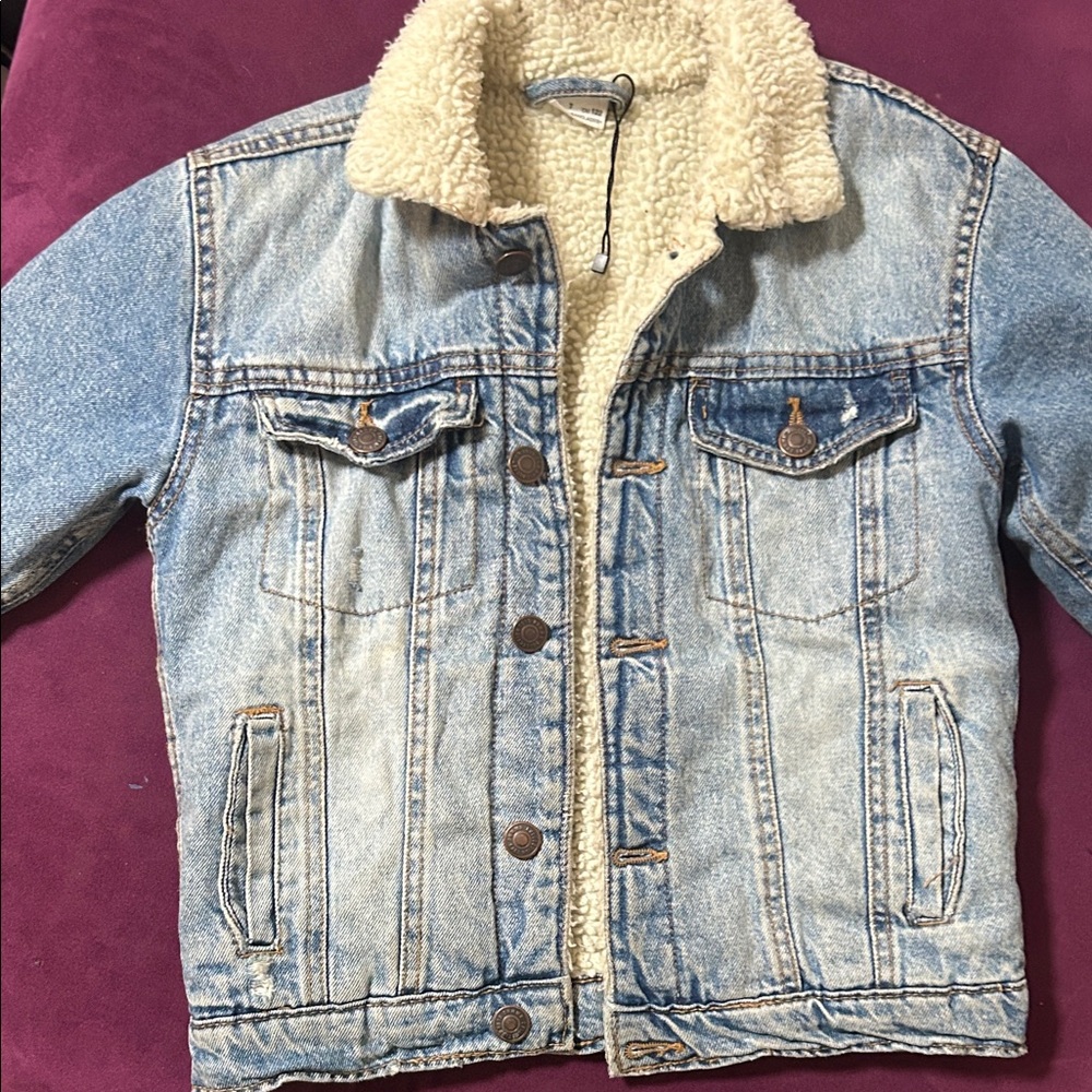Zara Kids Light Blue Denim Jacket with Cream Sherpa